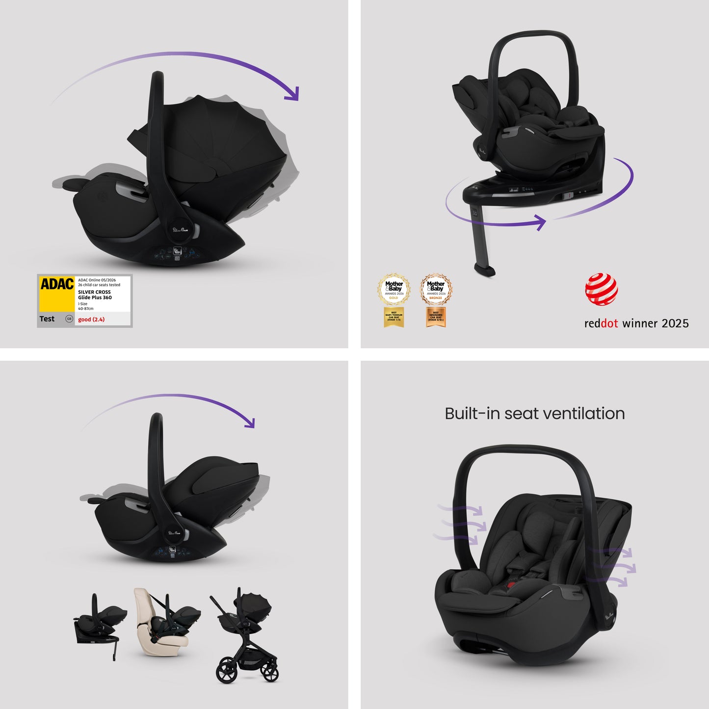 Breez Pewter Travel System Ultimate 360 Infant Carrier Bundle (12 piece)
