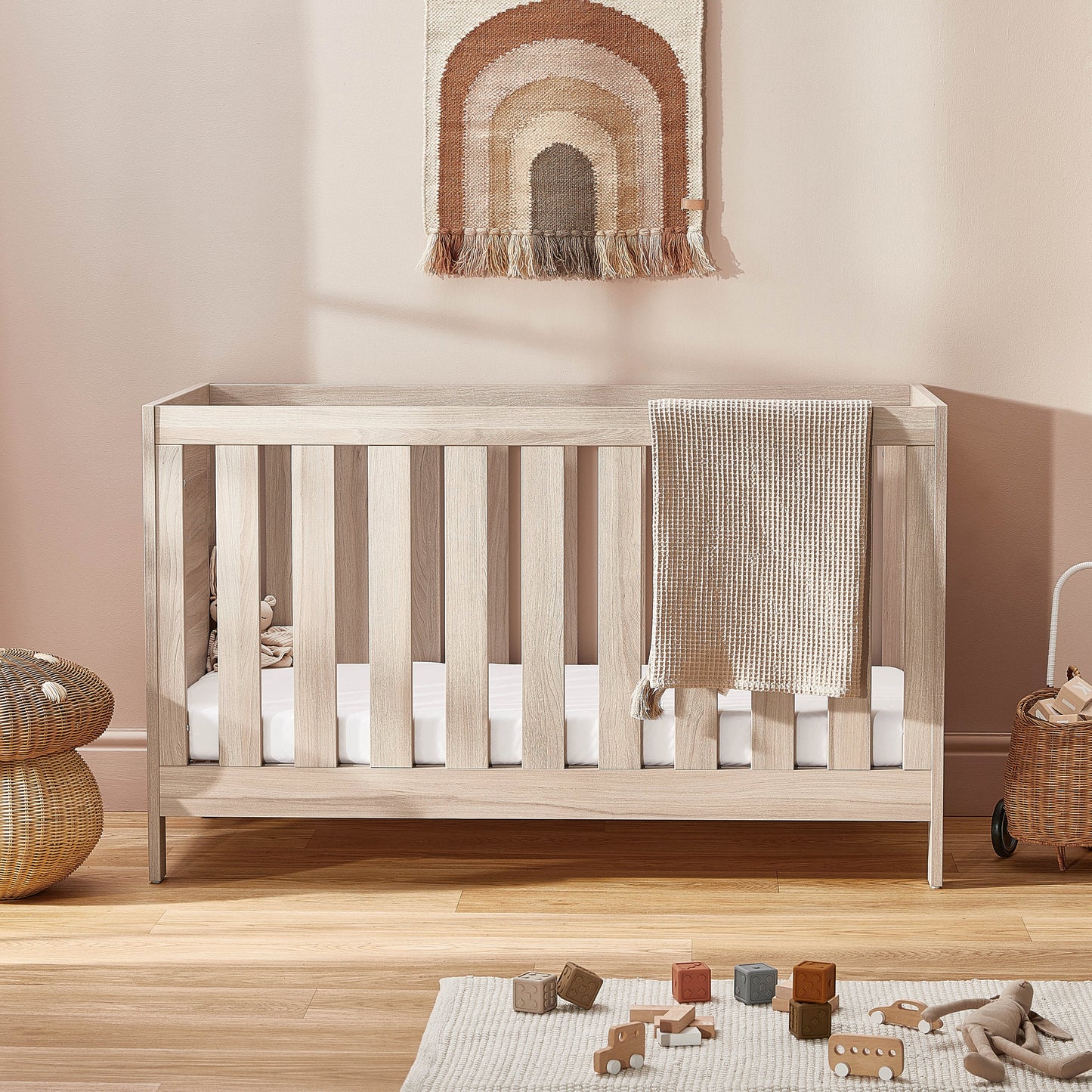 Bromley Oak 2 Piece Oak Nursery Set with Convertible Cot Bed to Toddler Bed & Dresser