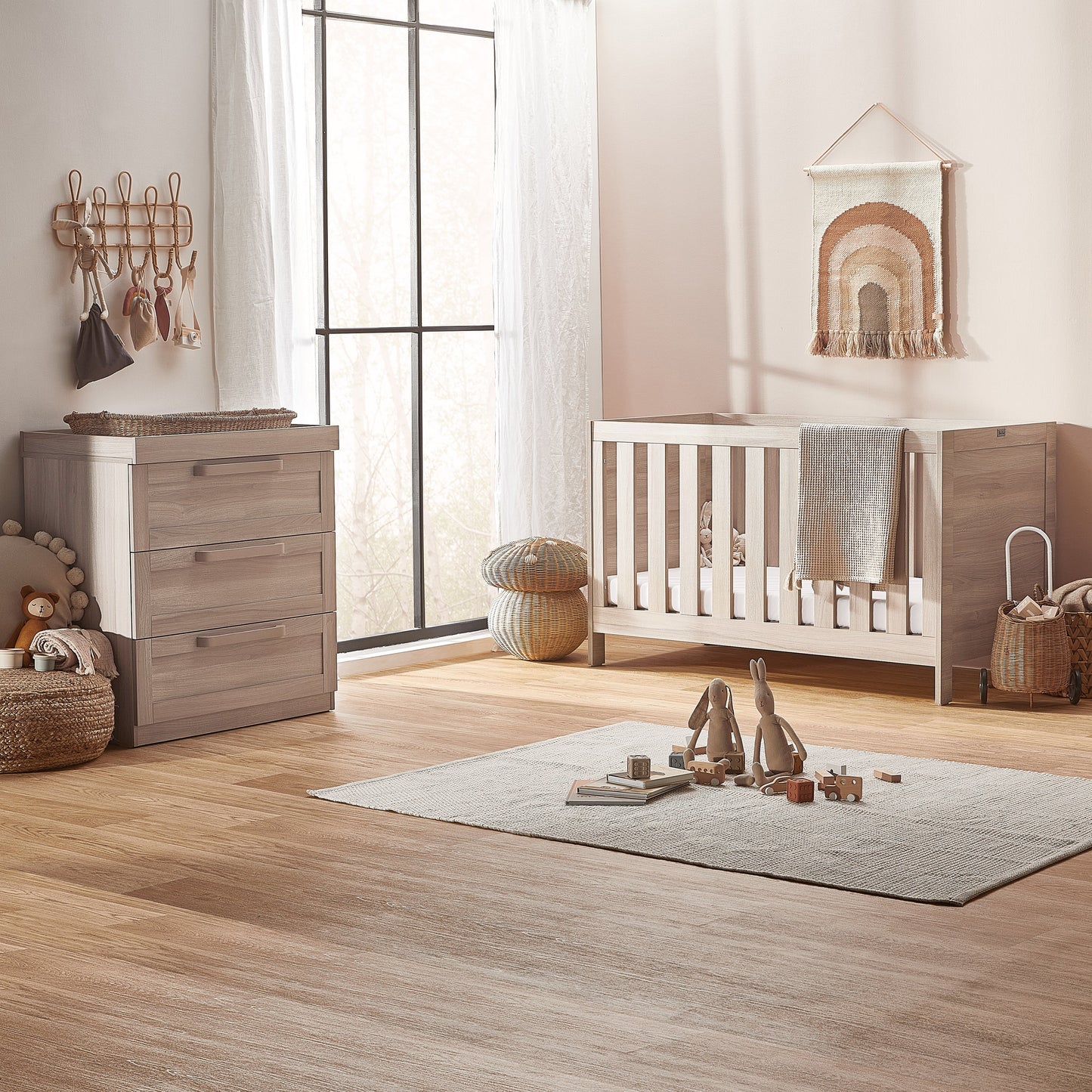 Bromley Oak 2 Piece Oak Nursery Set with Convertible Cot Bed to Toddler Bed & Dresser
