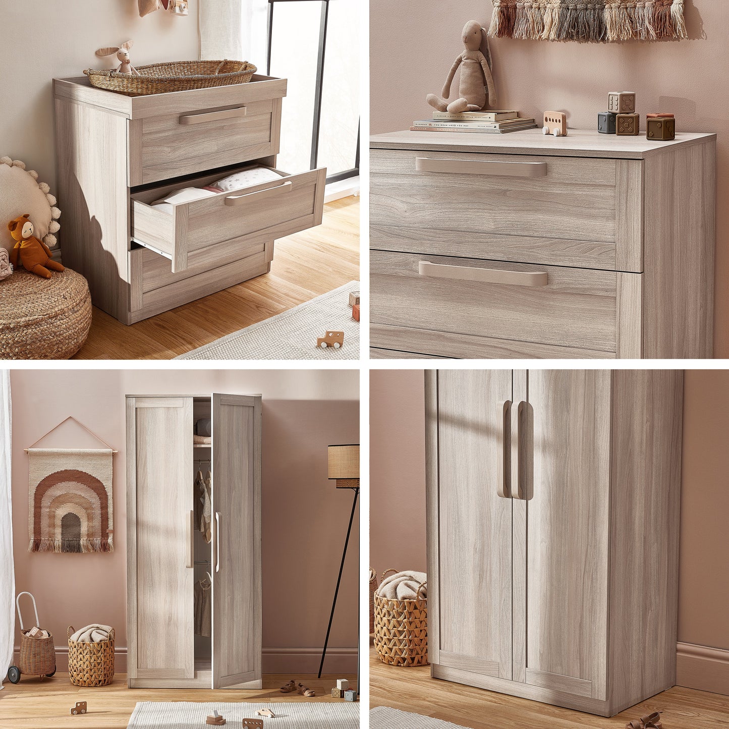 Bromley Oak 3 Piece Nursery Set with Convertible Cot to Toddler Bed, Dresser & Wardrobe