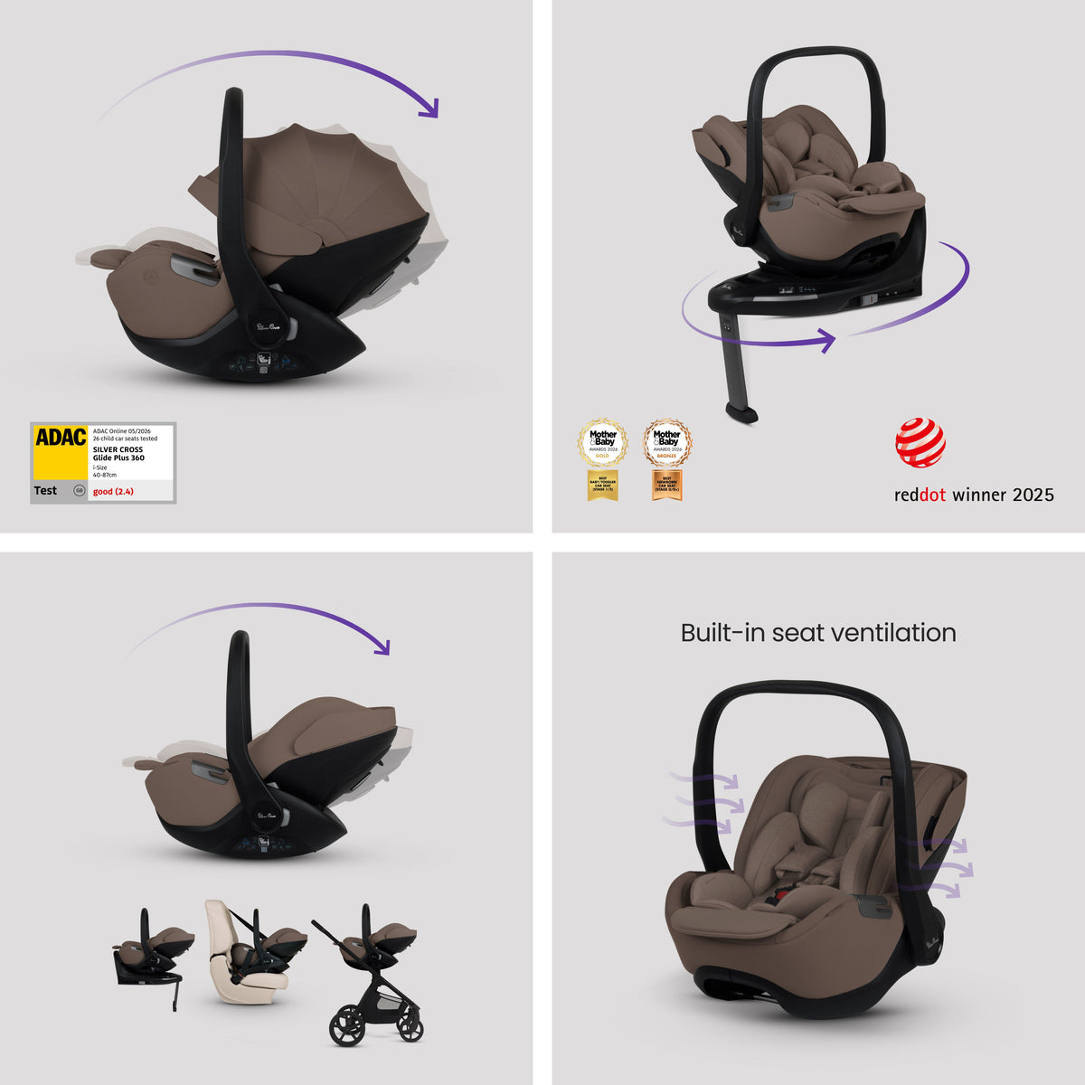 Cove 2 Chocolate Travel System Ultimate 360 Infant Carrier Timeless Cocoa Bundle (10 piece)