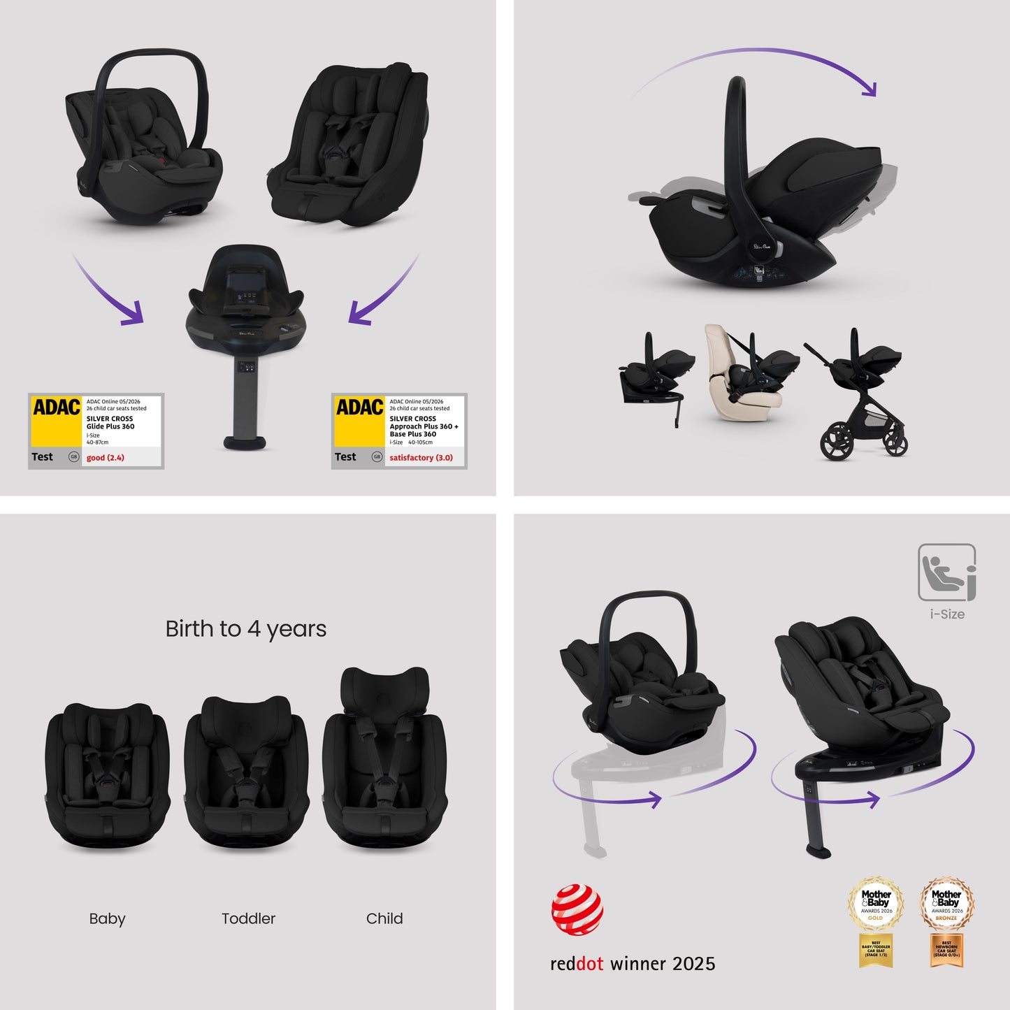 Cove 2 Pewter Travel System Ultimate 360 Family Car Seat Iconic Black Bundle (11 piece)
