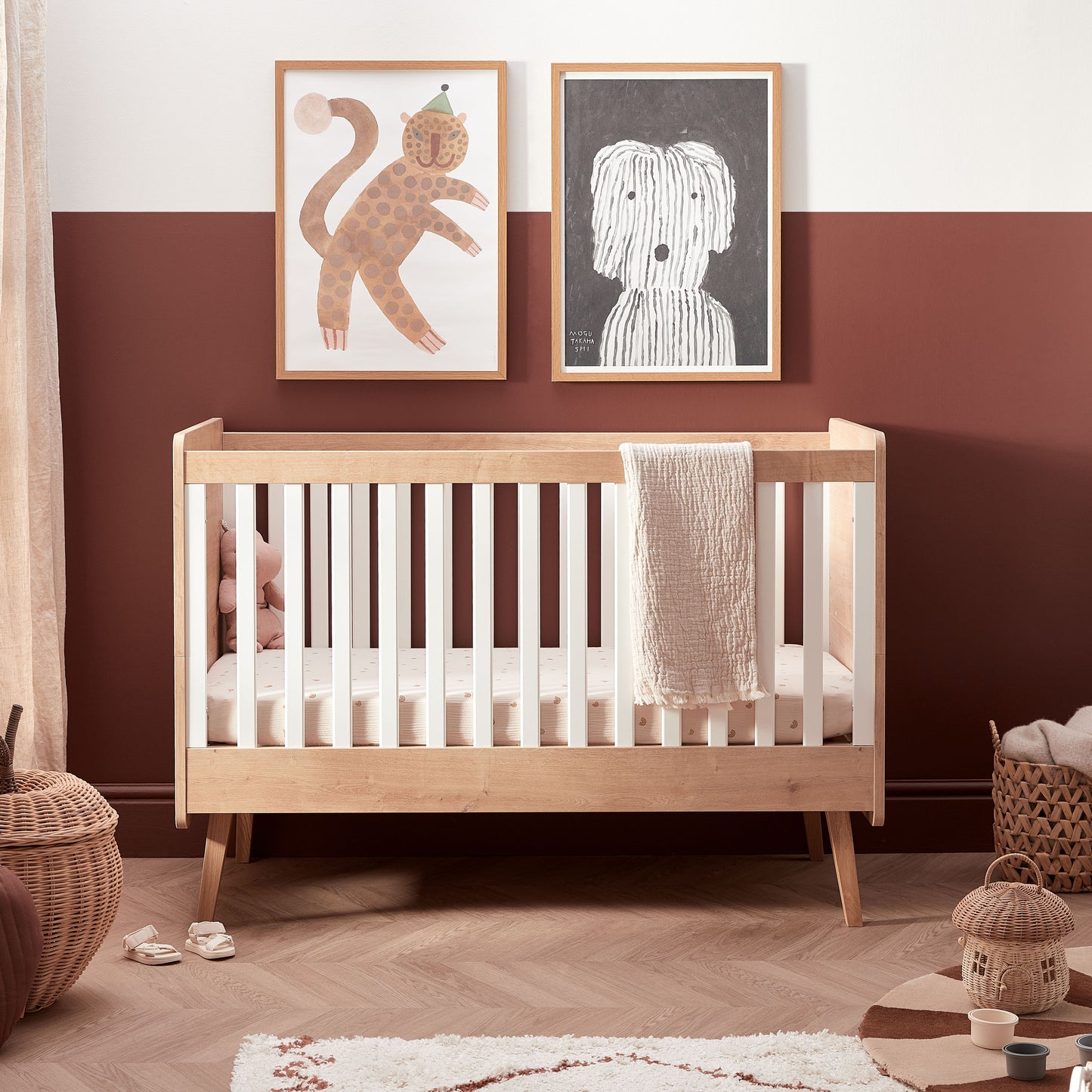 Westport 2 Piece Oak Nursery Set with Convertible Cot Bed, Dresser and TrueFit™ Mattress