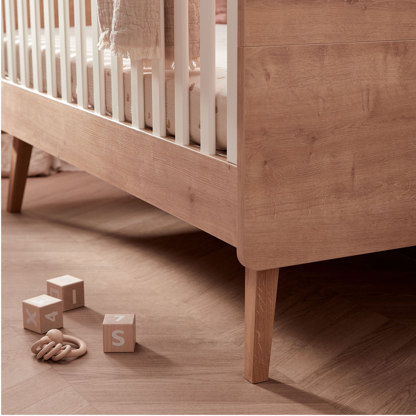 Westport 2 Piece Oak Nursery Set with Convertible Cot Bed, Dresser and TrueFit™ Mattress