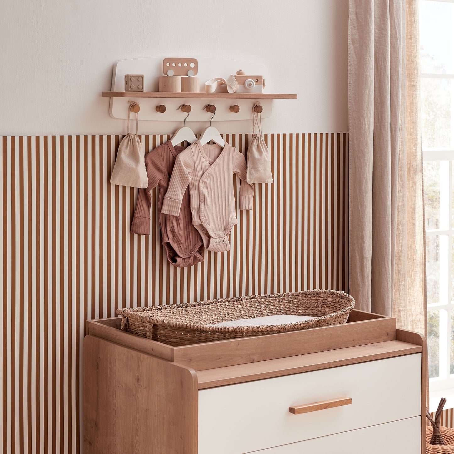 Westport 2 Piece Oak Nursery Set with Convertible Cot Bed, Dresser and TrueFit™ Mattress